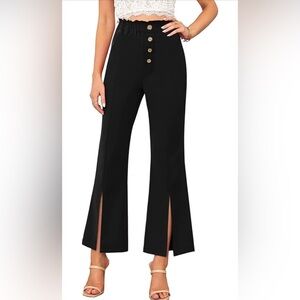 💕Ermonn Womens Casual Wide Leg High Waisted Split Front Pants Button Down…